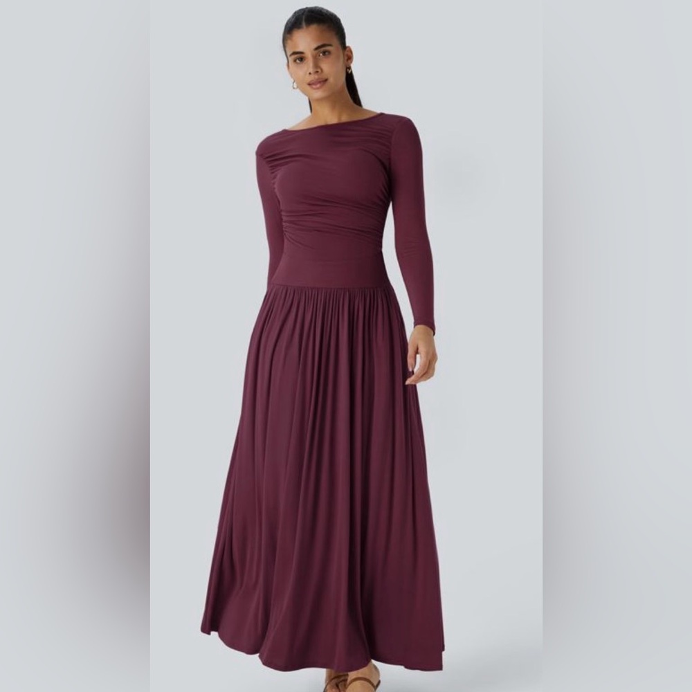 Halara Burgundy Long Sleeve Maxi Dress with pockets